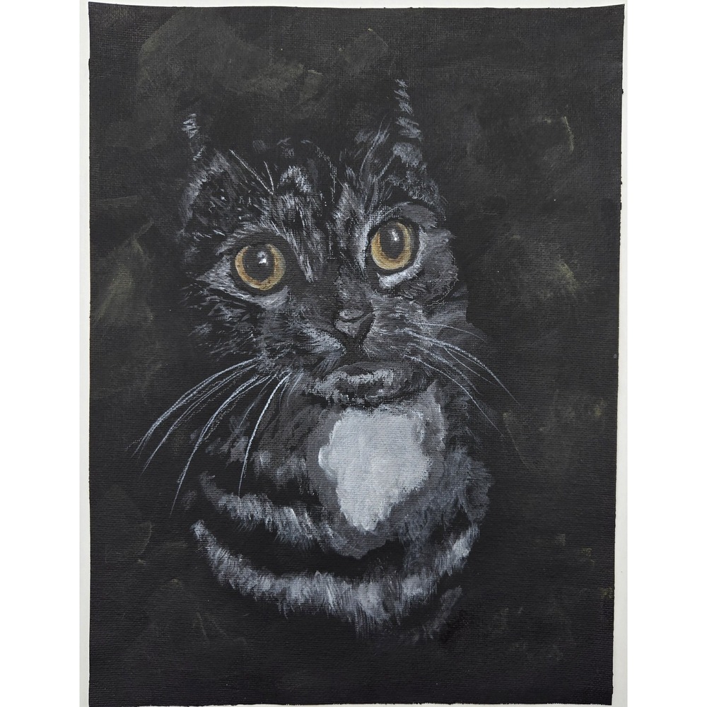 Tabby Cat Portrait Original Acrylic Painting 9x12 Pet Canvas Art